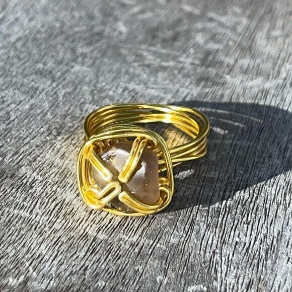 SMOKEY QUARTZ WIREWRAPPED ADJUSTABLE GEMSTONE RING - Picture 5 of 6